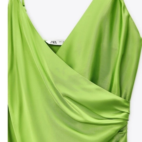 ZARA Satin Dress Lime Green Viral - Picture 6 of 12